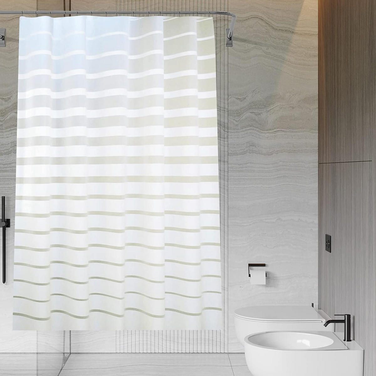 DUSCHVORHANG Streifen 200 x 180 cm schimmelresistent antibakteriell wasserdicht blickdicht - Transparent, Kunststoff (180/200cm) - MCBOSON
