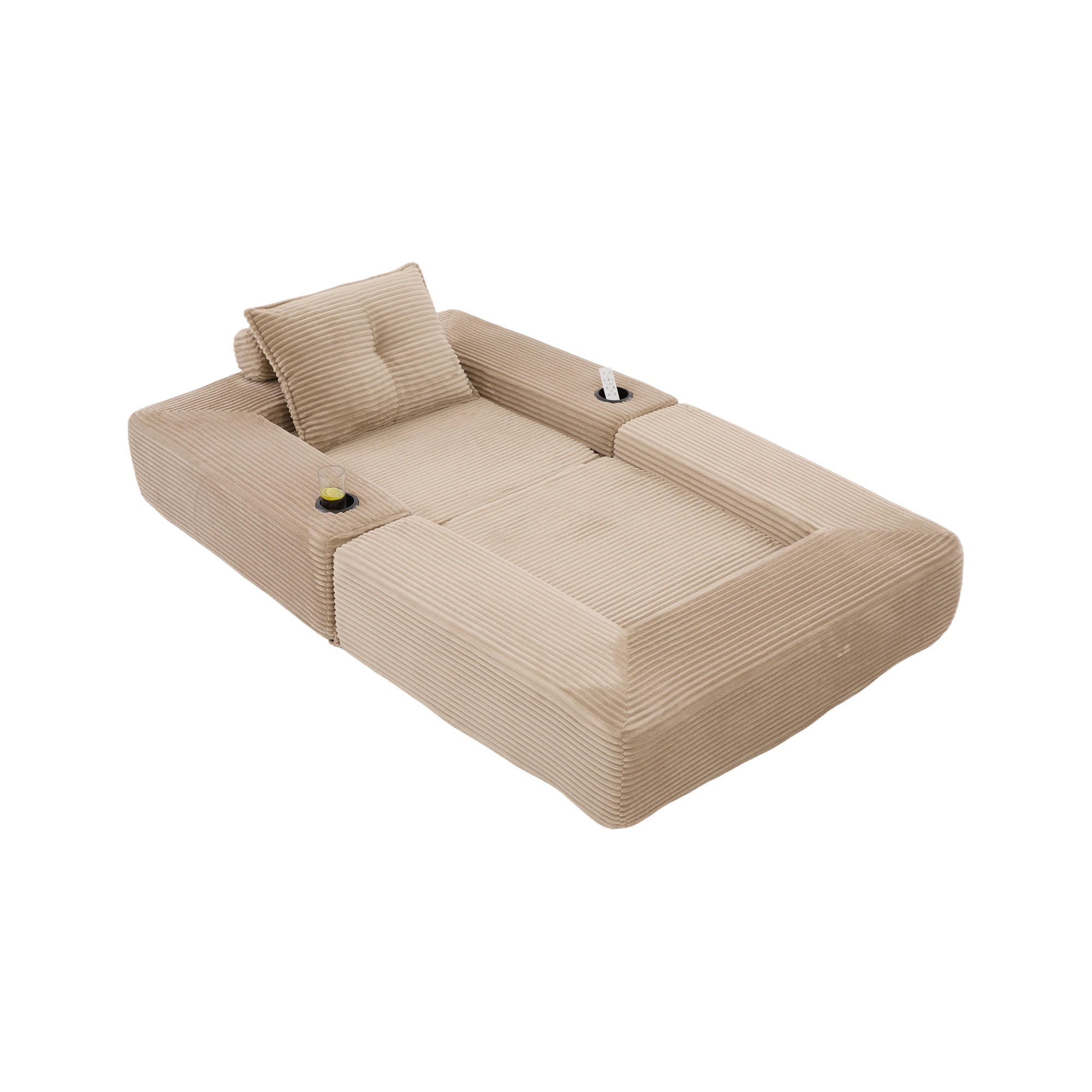 SCHLAFSOFA mit Klappfunktion, Seitentasche und Getränkehalter aus Cord - Taupe, Textil (122/80/98cm) - EVRYAE