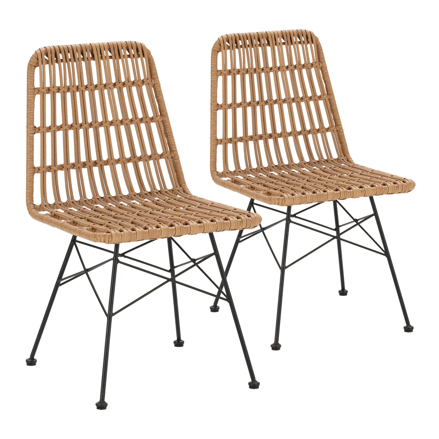 STUHL-SET 2 Aitana, Ratan/Schwarz - Schwarz, Kunststoff/Metall (48/85/61cm) - VS Venta-stock