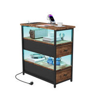 NACHTTISCH LED USB 2 Schubladen 2 Fächer Vintage braun - Braun, Holz (58/28/60.5cm) - LEBENLANG