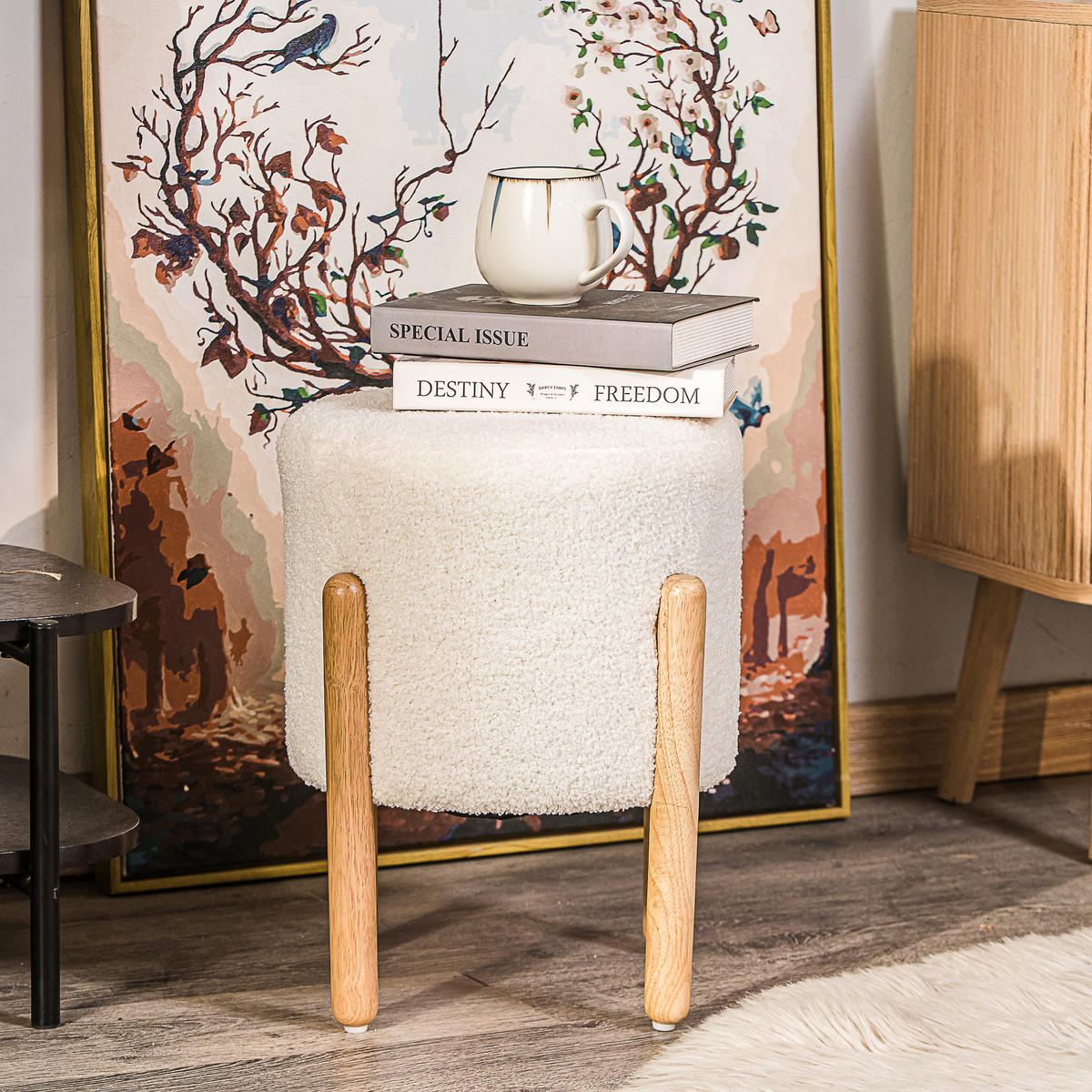 HOCKER Wolle Weiß - Weiß, Textil (33.5/40/33.5cm) - Nordlys