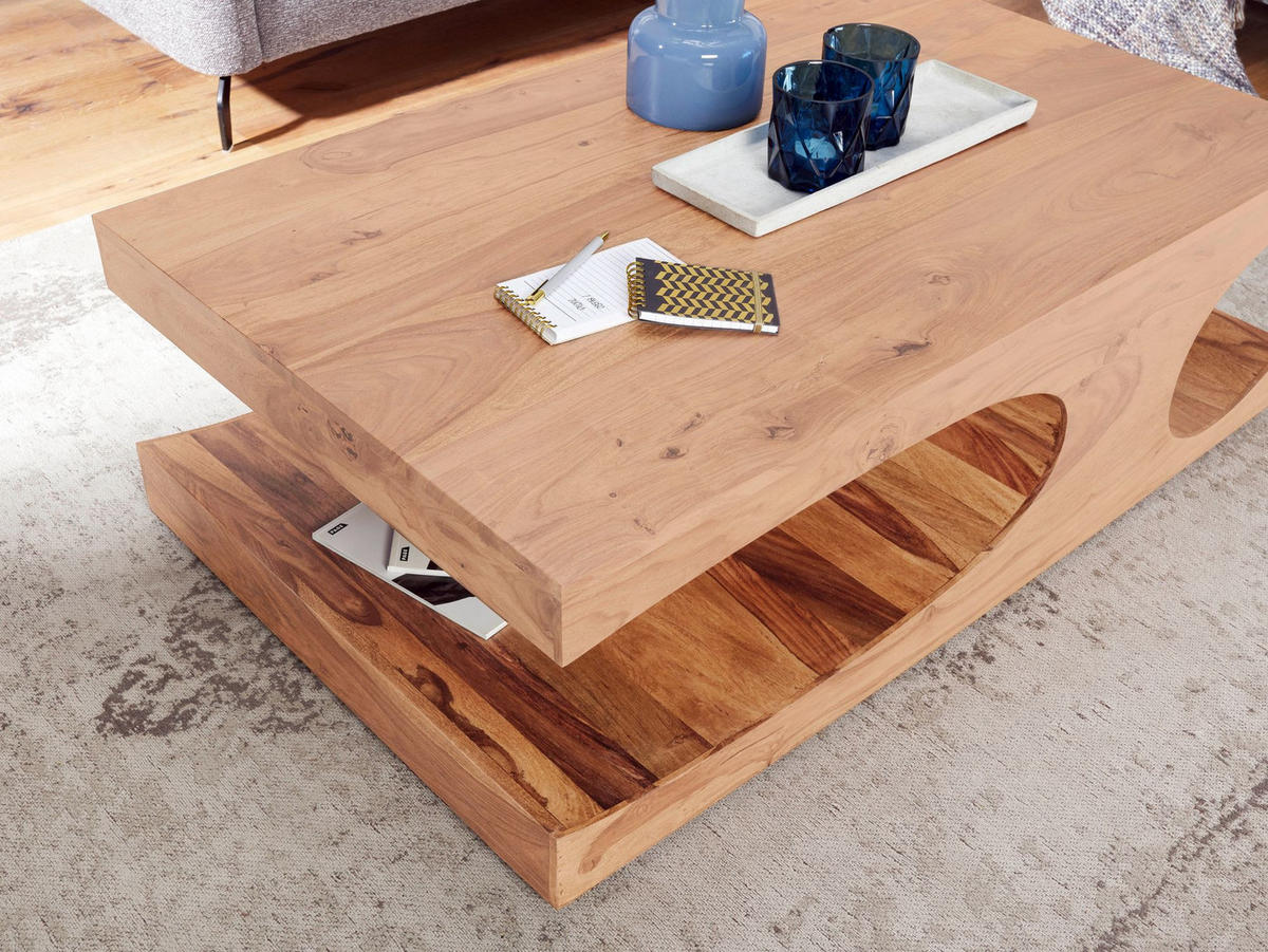 COUCHTISCH Massivholz mit zwei Ablagefächern, handgefertigt und pflegeleicht, Beige 118x70x38 cm - Beige, Holz (70/118/38cm) - KADIMA DESIGN