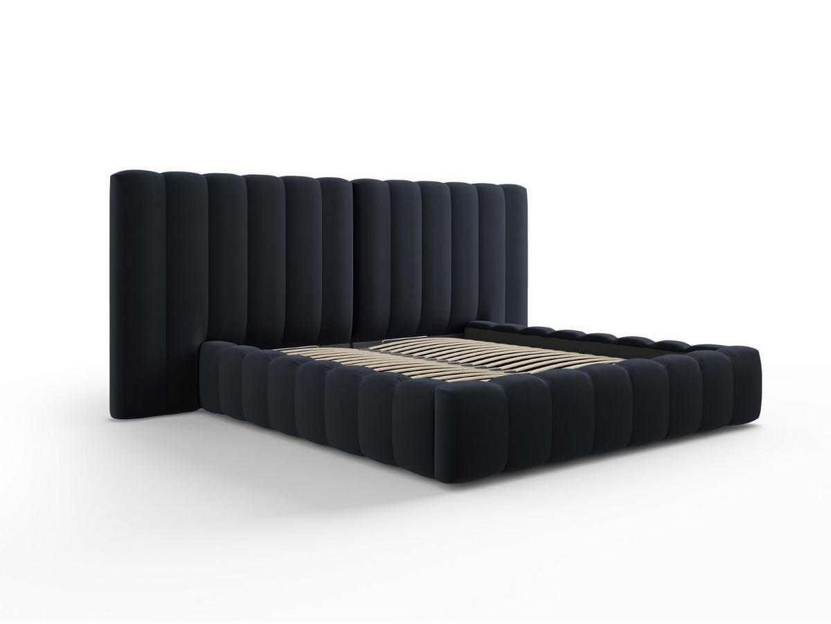 BETT mit Bettkasten und Doppelkopfteil Kelp aus Samt dunkelblau 180x200cm - Dunkelblau, Textil (180/200cm) - Micadoni