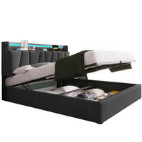 POLSTERBETT 140/200 cm mit Matratze, LED-Beleuchtung, USB, Type-C, Steckdosen und Bettkasten, Grau - Grau, Textil - Redom