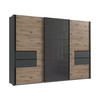 SCHWEBETÜRENSCHRANK B312/H216/T65 cm, Korpus+Passepartout+Schubladen Grafit, Türen eichefarben / Glas Grau / Spiegel, inkl. Vollausstattung / 22065 - Eichefarben/Schwarz, Holzwerkstoff/Metall (312/216/65cm) - luma-home