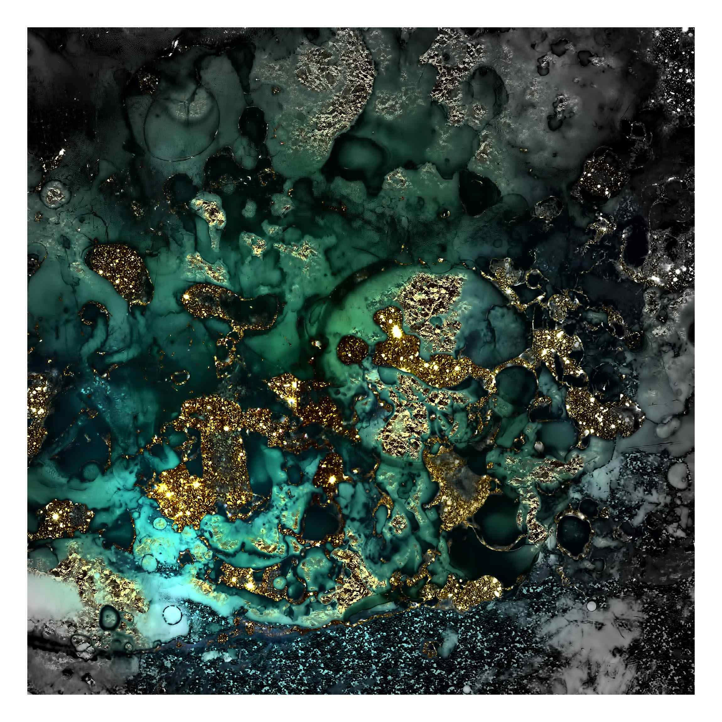 FOTOTAPETE Goldene Meeres-Inseln Abstrakt 240/240 cm - Schwarz, Papier (240/240cm) - Bilderwelten