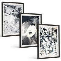 BILDER SET 3er Set - 40x60 cm Schwarzer Rahmen - Abstrakte schwarz-weiße Muster - Schwarz, Kunststoff (40/60cm) - TULUP