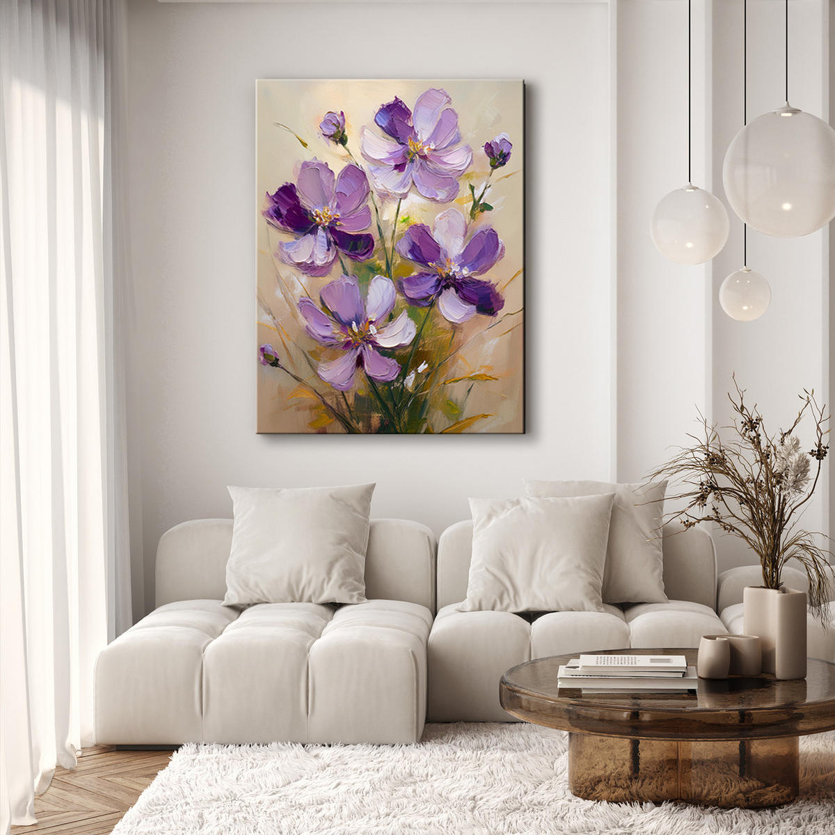 WANDBILD lila gemalte blumen - Lila, Textil (40/60cm) - Feeby