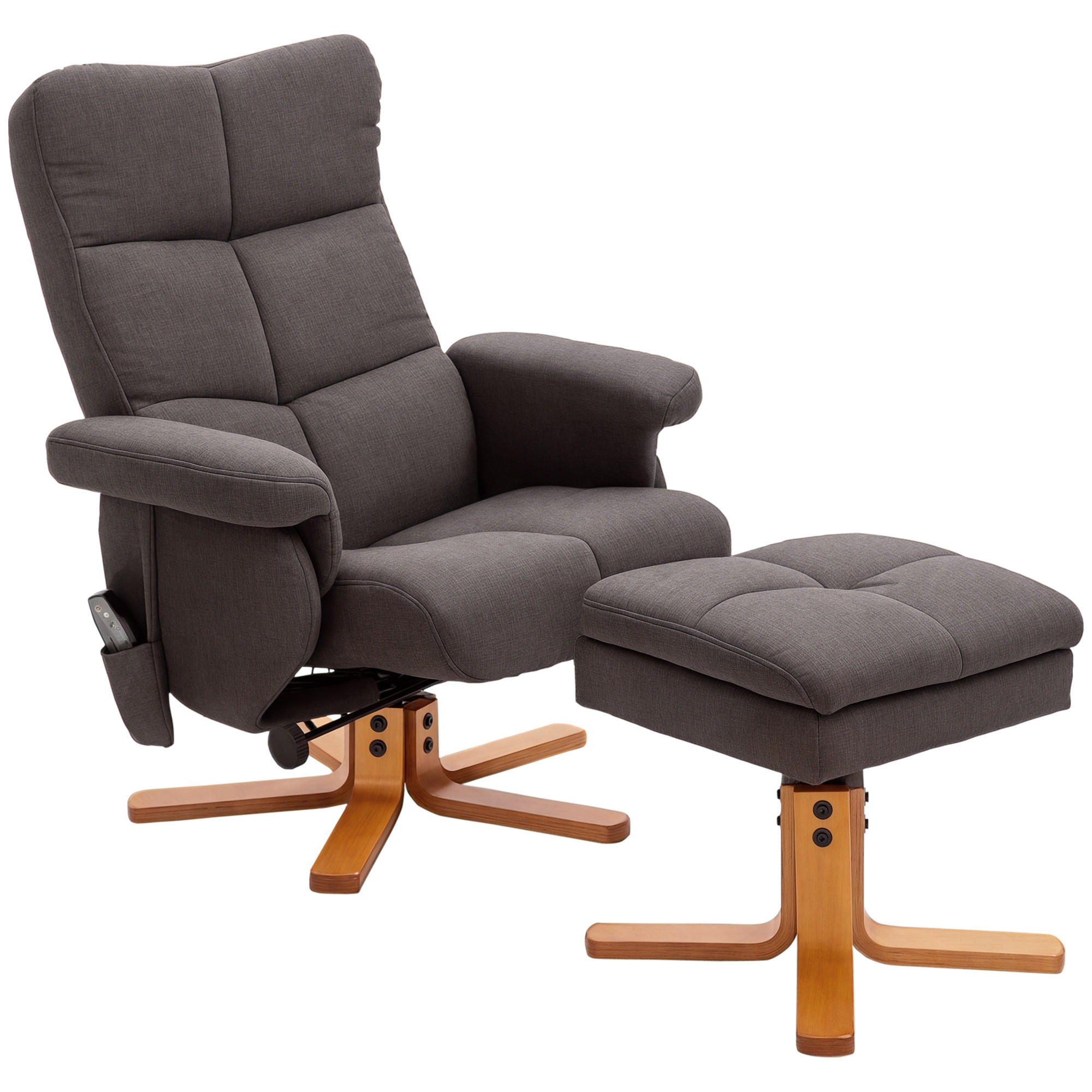 RELAXAČNÍ KŘESLO Masážní křeslo s podnožkou, polohovací funkce, polyester, hnědé - hnědá, dřevo/textil (86/99/80cm) - HOMCOM
