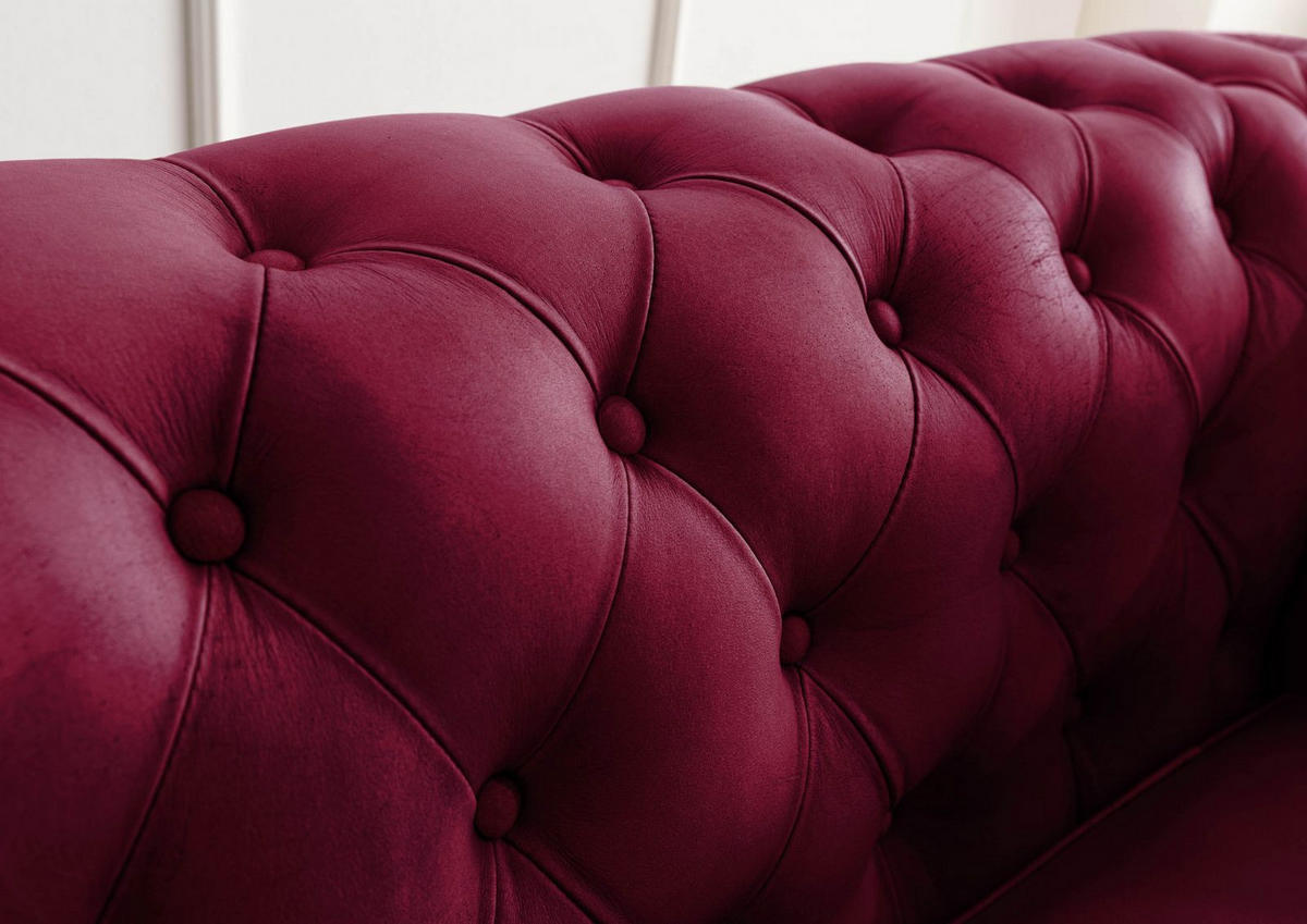 SOFA 3-Sitzer Echtleder 216x82x75 rot CHESTERFIELD #403 - Rot, Leder (216/75/82cm) - Massivmoebel24