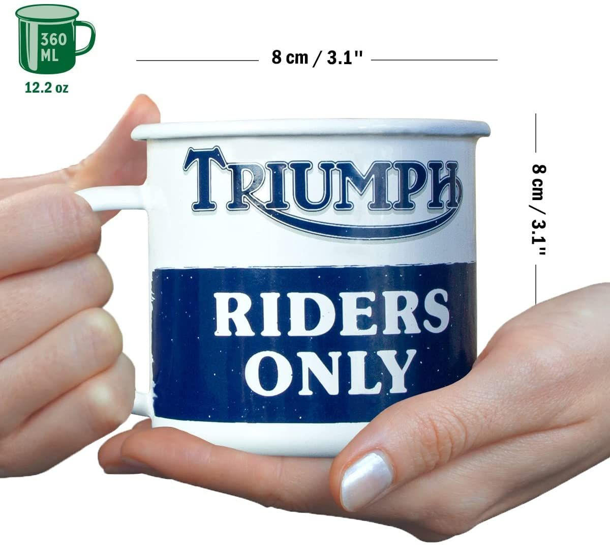 EMAILLE-BECHER 360 ml Triumph Riders Only - Blau/Weiß, Metall (0.36L) - Nostalgic-Art
