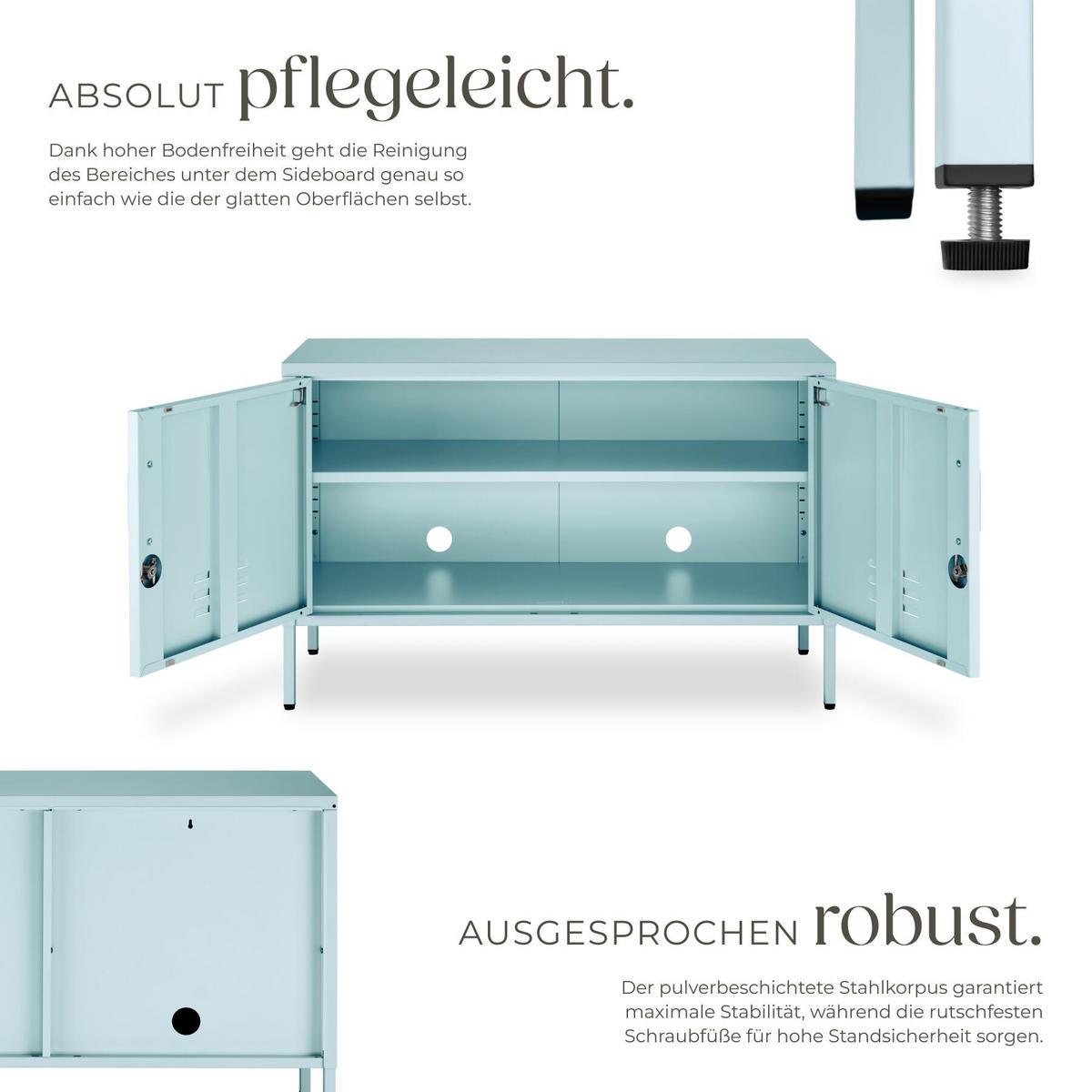 SIDEBOARD Baker, Kippschutz, höhenverstellbare Füße, grau/blau - Blau/Grau, Metall (100/65/42.5cm) - tectake