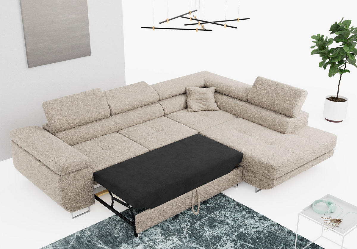 ROHOVÁ SEDAČKA GUSTAW L - Krémová Bouclé - Pravá Strana - stříbrná/krémová, kov/textil (205/275cm) - MKS