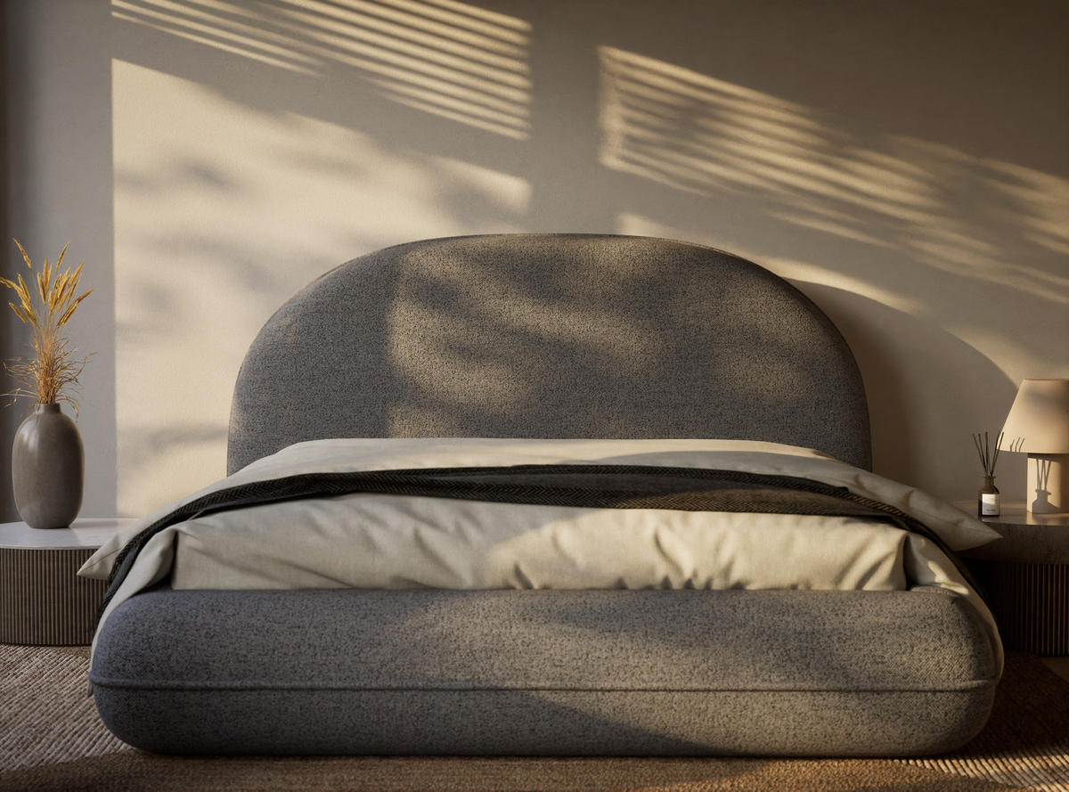 POLSTERBETT Koji Grau 160/200 cm im Webstoff - Schwarz/Naturfarben, Holz/Holzwerkstoff (160/200cm) - Maison de Reve