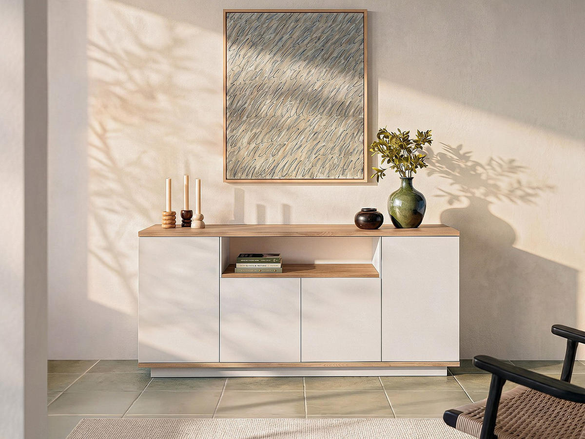 SIDEBOARD - 180 cm x 44.5 cm - Holz, Platte - Naturfarben Hell, Weiß - LOTULA - Naturfarben/Weiß, Holz (180/75/44cm) - Vente-Unique
