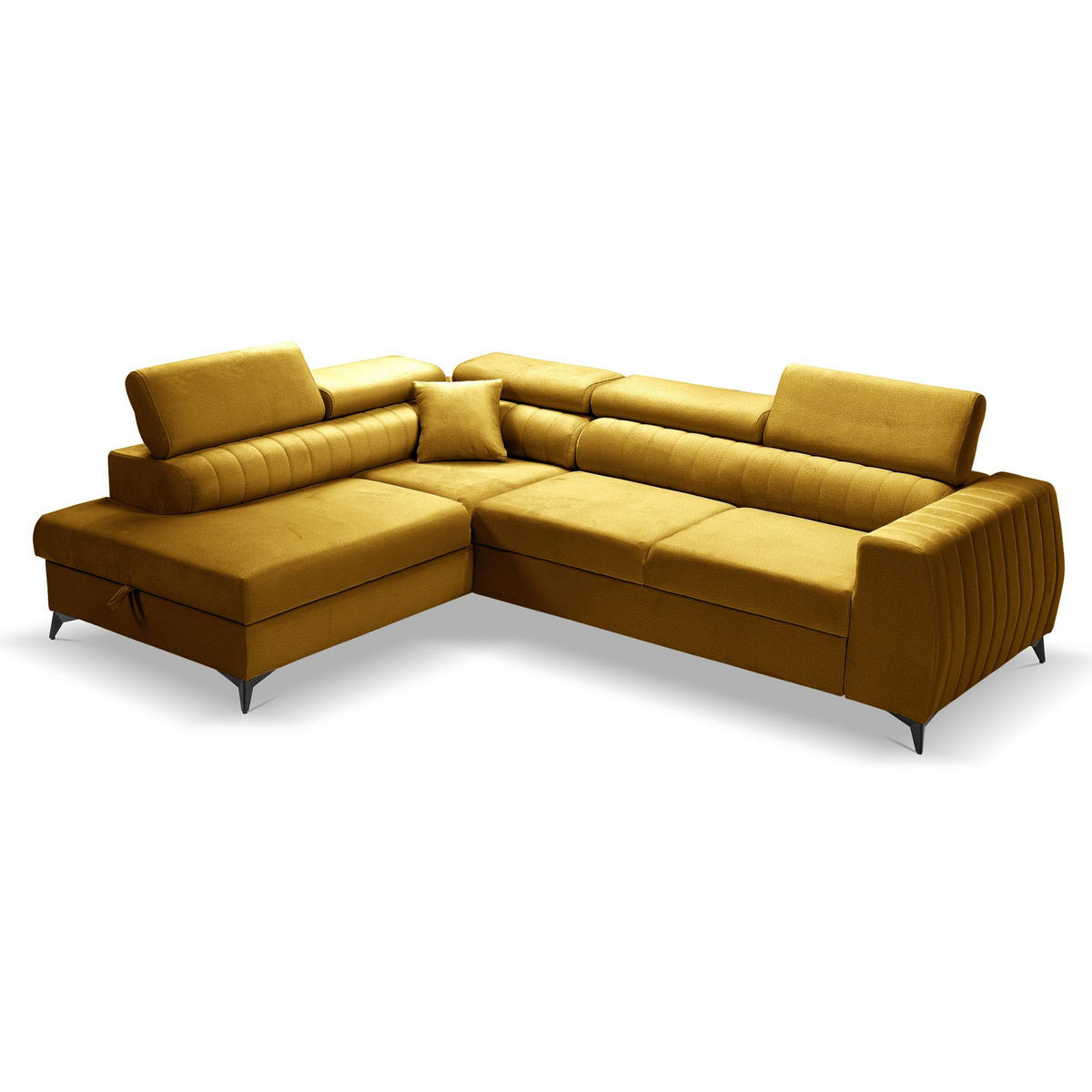ECKSOFA PIERO L Links mit Schlaffunktion 195x125 Velours Gold - Goldfarben/Schwarz, Holz/Textil (268/203cm) - Muffo