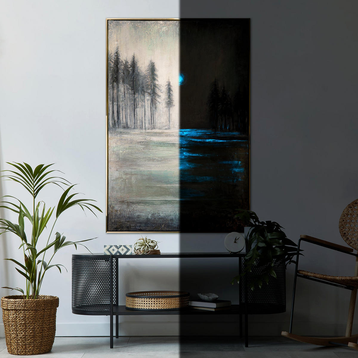 GEMÄLDE Heilender Wald Schattenfugenrahmen Gold 120x80 cm - Goldfarben, Holz (120/80cm) - YS-art gallery