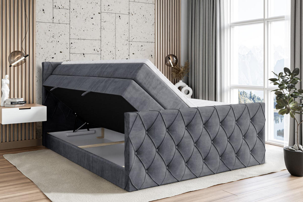 BOXSPRINGBETT AMAY-Z KING - 140x200 - H3/H4 - Dunkelgrau - Dunkelgrau, Holzwerkstoff (140/200cm) - ALTDECOR