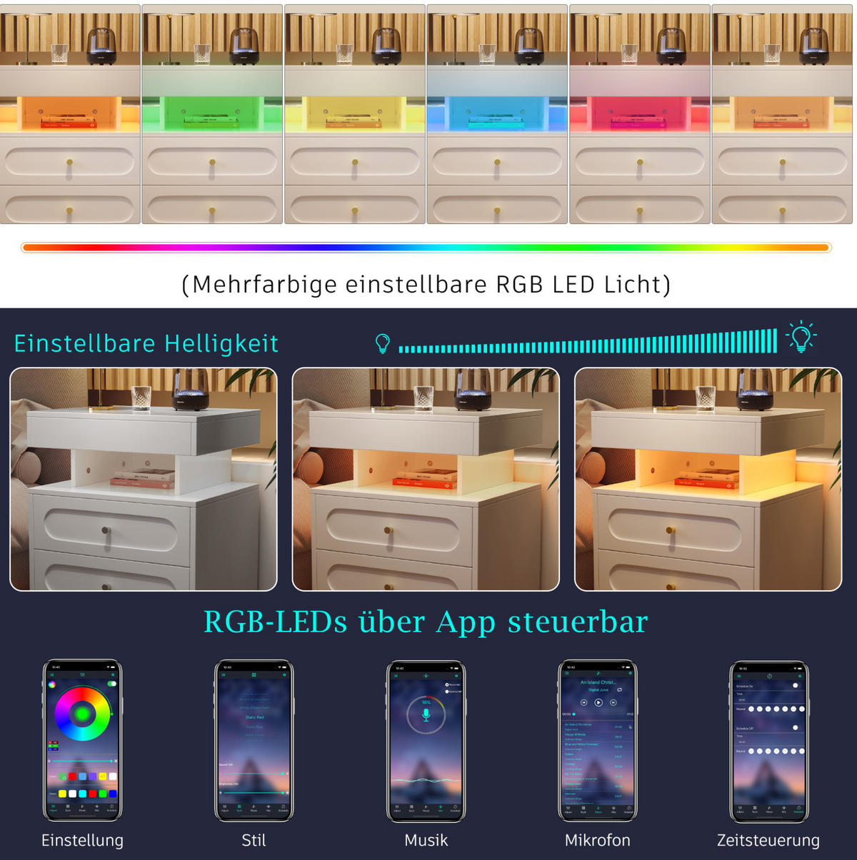 ESSTISCH 50/60/40 cm Weiß aus Spanplatte mit LED-Beleuchtung - Weiß, Holzwerkstoff (40/60/50cm) - OKMYHOME