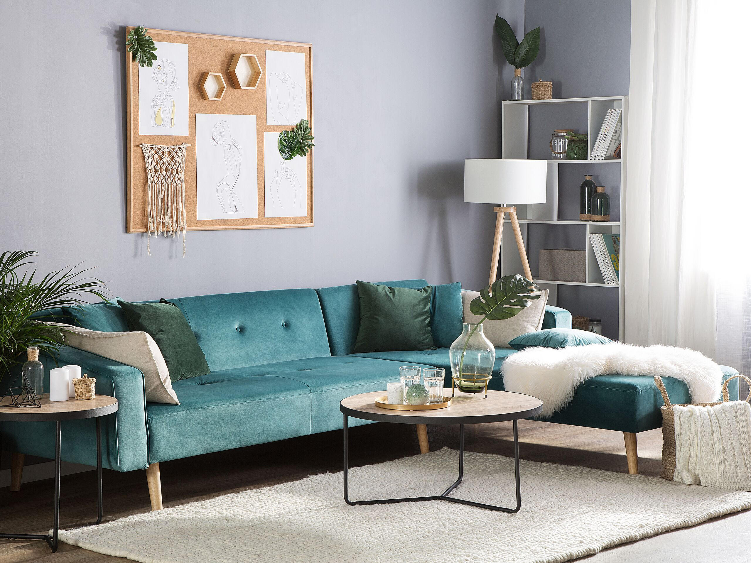 ECKSOFA Samtstoff Grün Vadso - Hellgrün, Textil (303/98cm) - Beliani