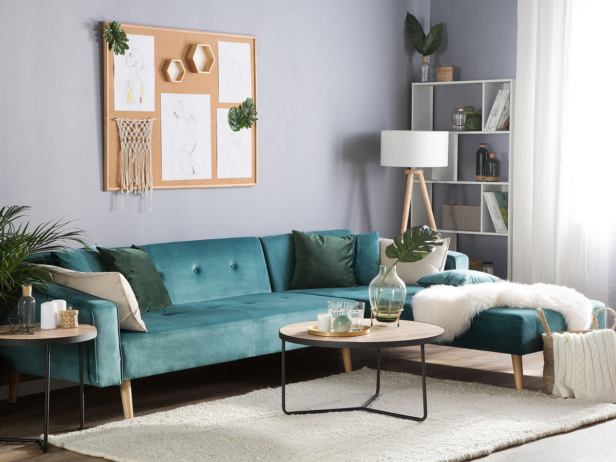 ECKSOFA Samtstoff Grün Vadso - Hellgrün, Textil (303/98cm) - Beliani