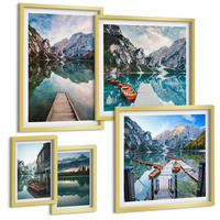 BILDER SET 5er Set - 50x50 cm & 20x30 cm & 40x60 cm Goldrahmen - See Berge Holzboote - Goldfarben, Kunststoff (40/60cm) - TULUP