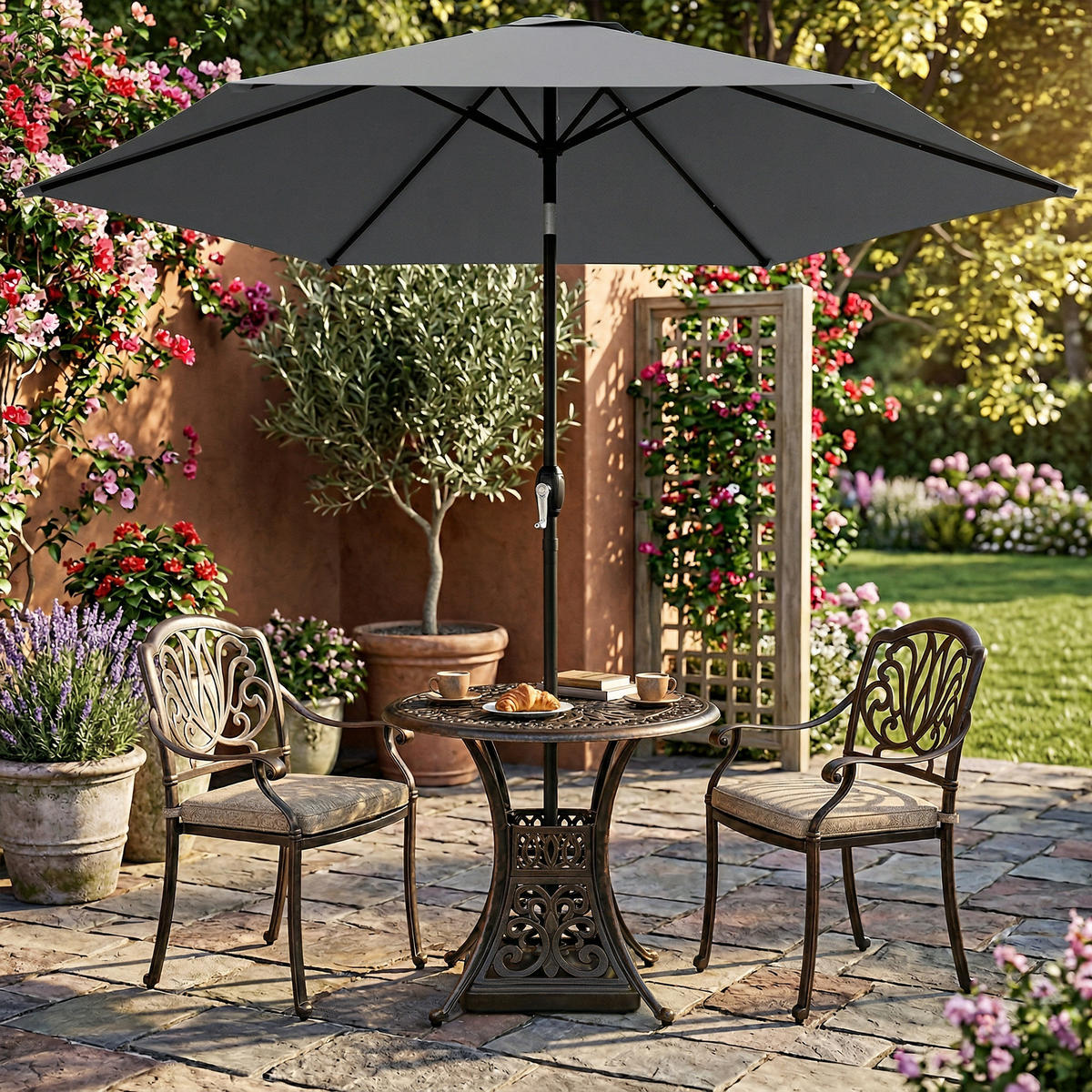 SONNENSCHIRM rund 200 cm DE-11607 neigbar Dunkelgrau - Dunkelgrau, Metall (196/196cm) - ComfortXL
