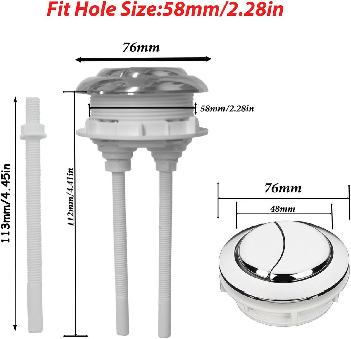 WC-SPÜLTASTE, Doppelhebel, silber, 5.8 cm Durchmesser,2er-Pack - Silberfarben, Kunststoff (5/7/11cm)