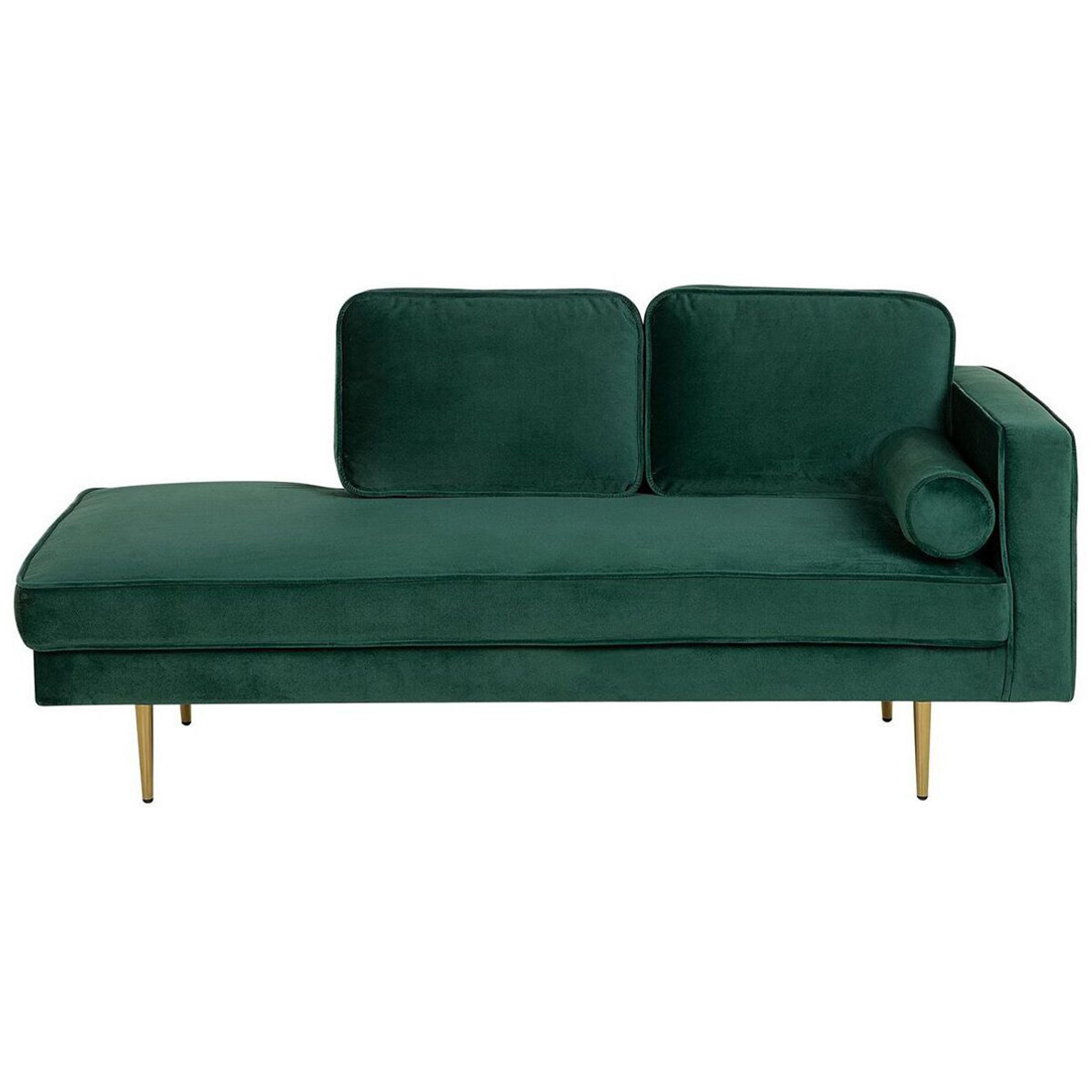 CHAISELONGUE Samtstoff smaragdgrün rechtsseitig Miramas - Goldfarben/Grün, Textil (171/63/79cm) - Beliani