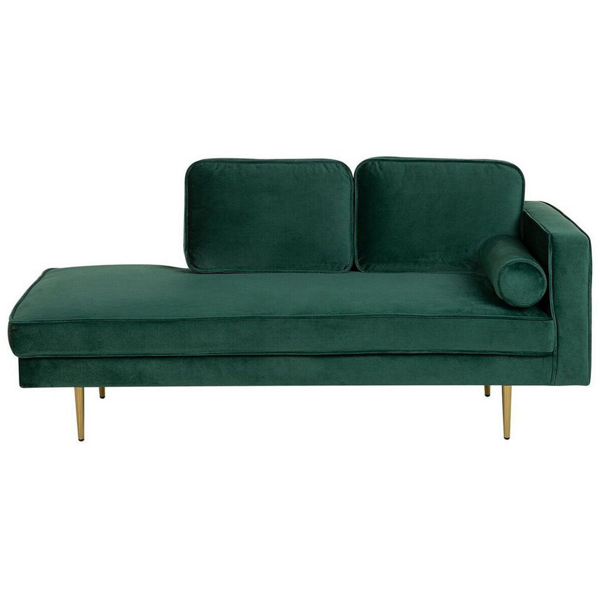 CHAISELONGUE Samtstoff smaragdgrün rechtsseitig Miramas - Goldfarben/Grün, Textil (171/63/79cm) - Beliani