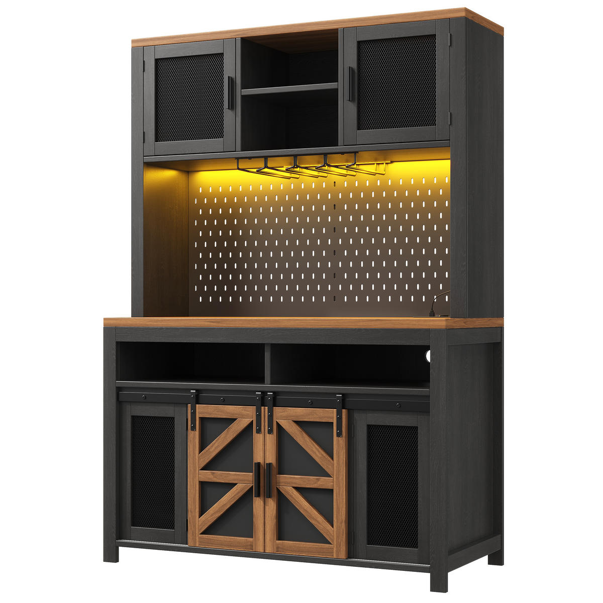 BUFFETSCHRANK Schwarz 120/40/174.5 cm - Schwarz, Holz (120/174.5/40cm) - PANGIVO