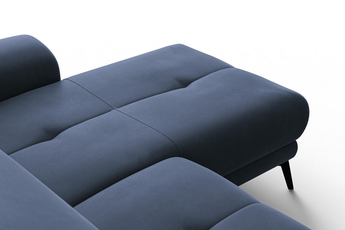 ECKSOFA FIERO 4-Sitzer RECHTS, Marineblauer Veloursstoff - Blau/Schwarz, Holz/Textil (288/170cm) - Courtois Laville