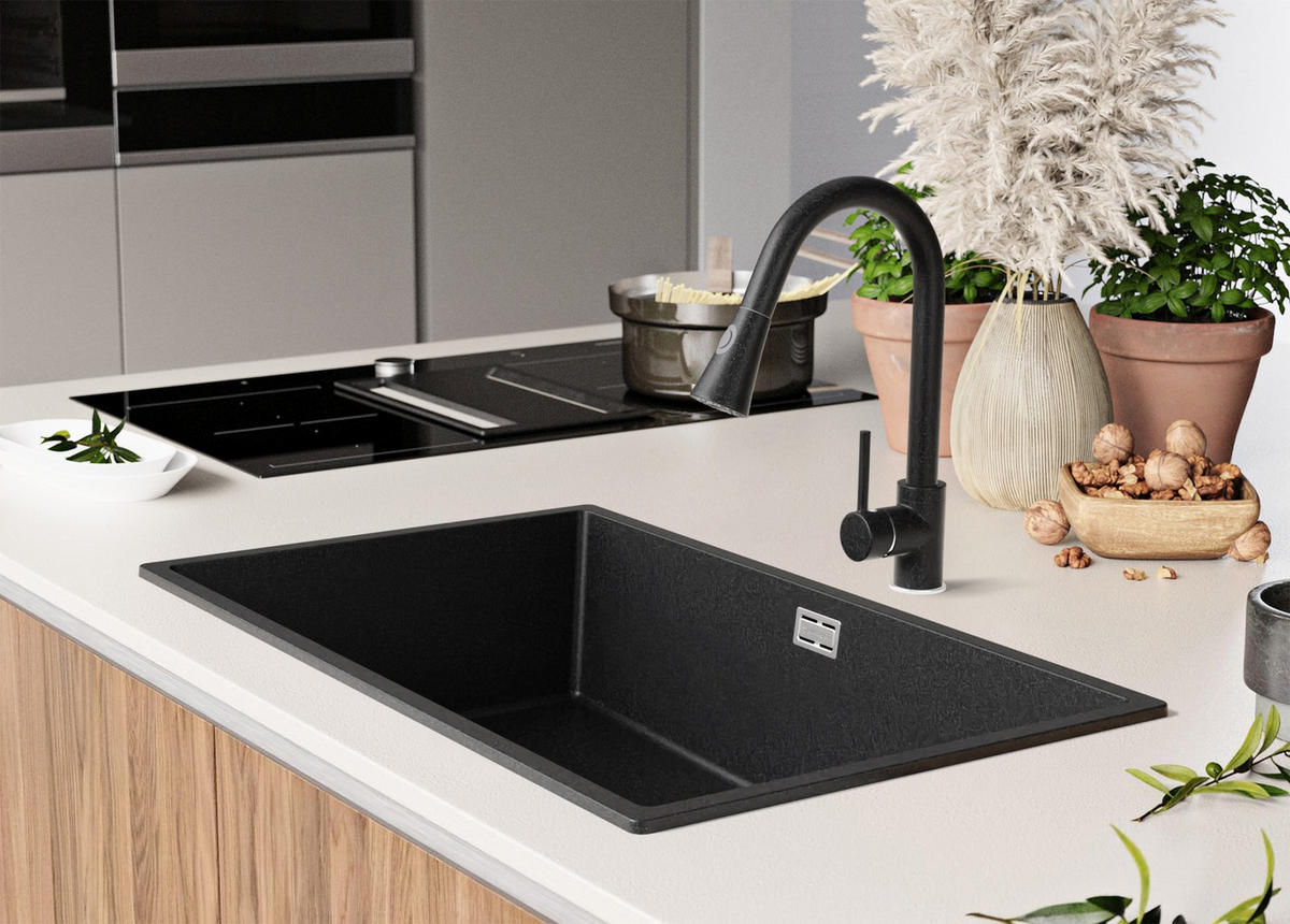 SPÜLBECKEN London Slim, 2-er set Anthrazit 76/47 cm 1 Becken + Ablauf-Set ab 80er Unterschrank - Chromfarben/Anthrazit, Kunststoff (76/20/47cm) - Primagran