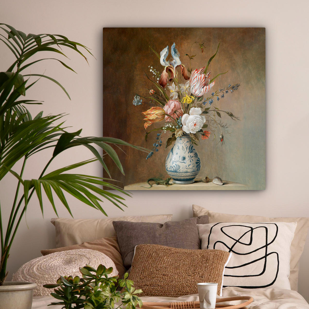 LEINWANDBILD Alte Meister - Blumen - Balthasar van der Ast 90x90 cm - Hellbraun, Textil (90/90cm) - MuchoWow