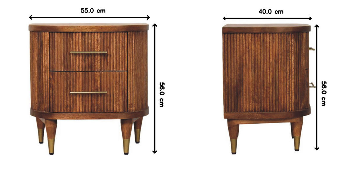 NACHTKASTEN Geriffelt, 2 Schubladen und Messing-Akzente, Hellbraun - Hellbraun/Messingfarben, Holz/Metall (55/56/40cm) - Artisan Furniture