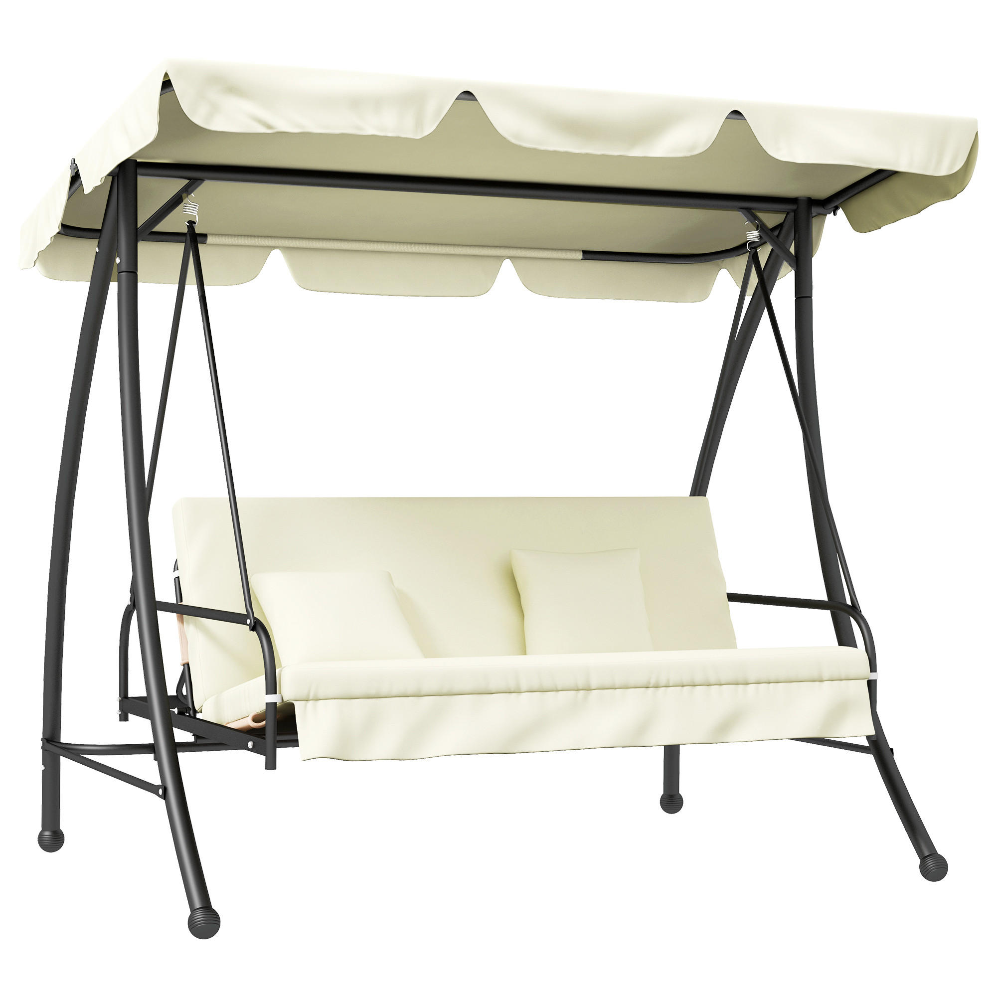 HOLLYWOODSCHAUKEL 2 in 1 mit Liegefunktion 3-Sitzer Gartenschaukel Cremeweiß - Creme, Metall (125/170/200cm) - Outsunny