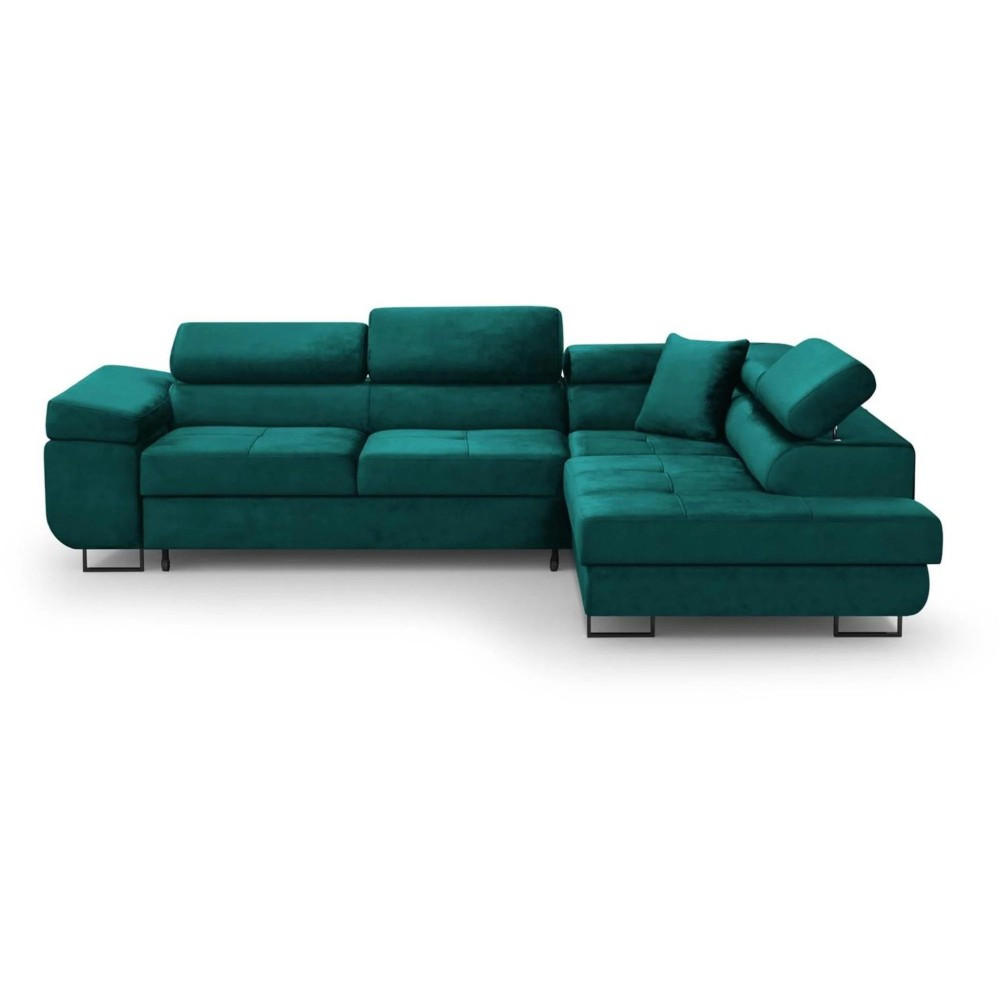 ECKSCHLAFSOFA Waldo verstellbaren Kopfstützen, Dunkelgrün, rechts - Dunkelgrün/Schwarz, Textil (275/203cm) - Beautysofa