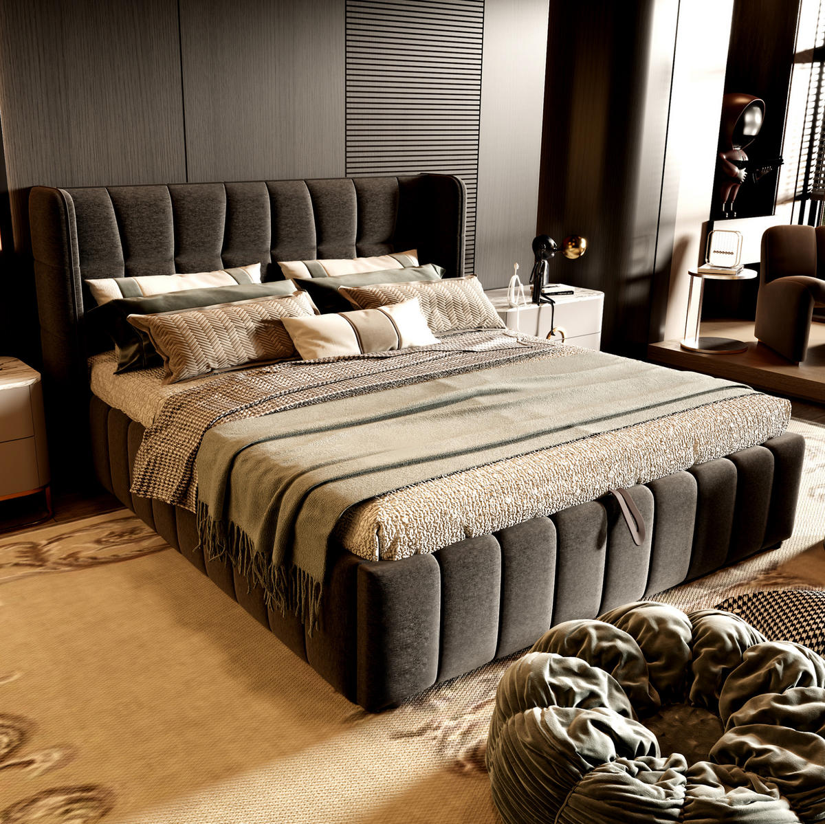 POLSTERBETT 180/200 cm aus Stoff mit Stauraum und Lattenrost Grau - Grau, Textil (180/200cm) - Modenvie