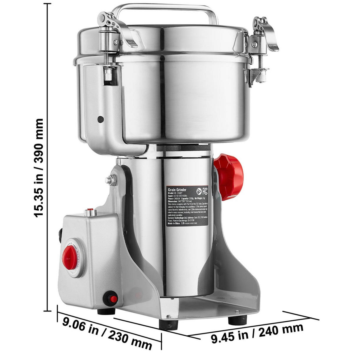 FLEISCHWOLF Elektrische Getreidemühle 2000g, 3400W, Edelstahl - Silberfarben, Metall (27/28.01/42.01cm) - Rolipo