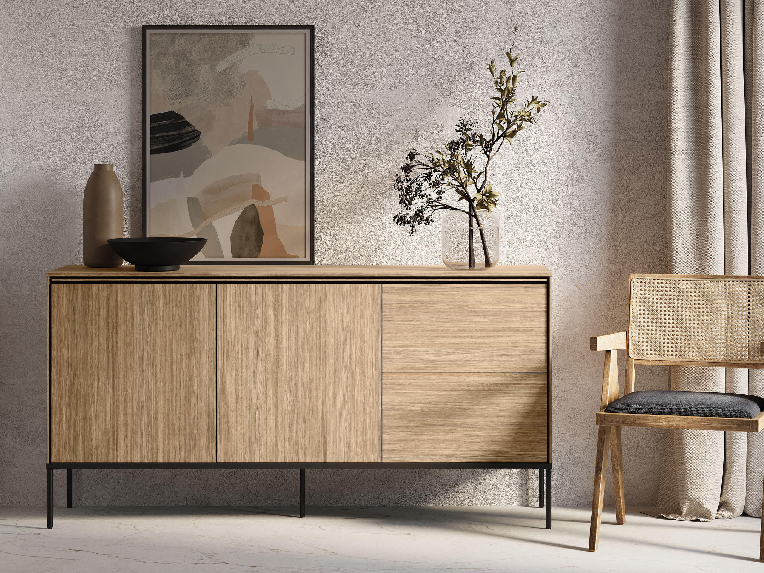 SIDEBOARD Visso 2D2S VI-04 - Eichefarben/Schwarz, Holzwerkstoff/Metall (167/85/41cm) - MIRJAN24