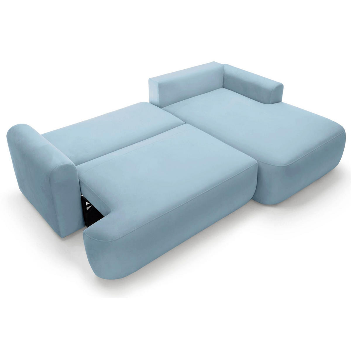 ECKSOFA Ovo Hellblau mit wasserabweisendem Samtbezug - Schwarz/Hellblau, Kunststoff/Textil (165/260cm) - Selsey