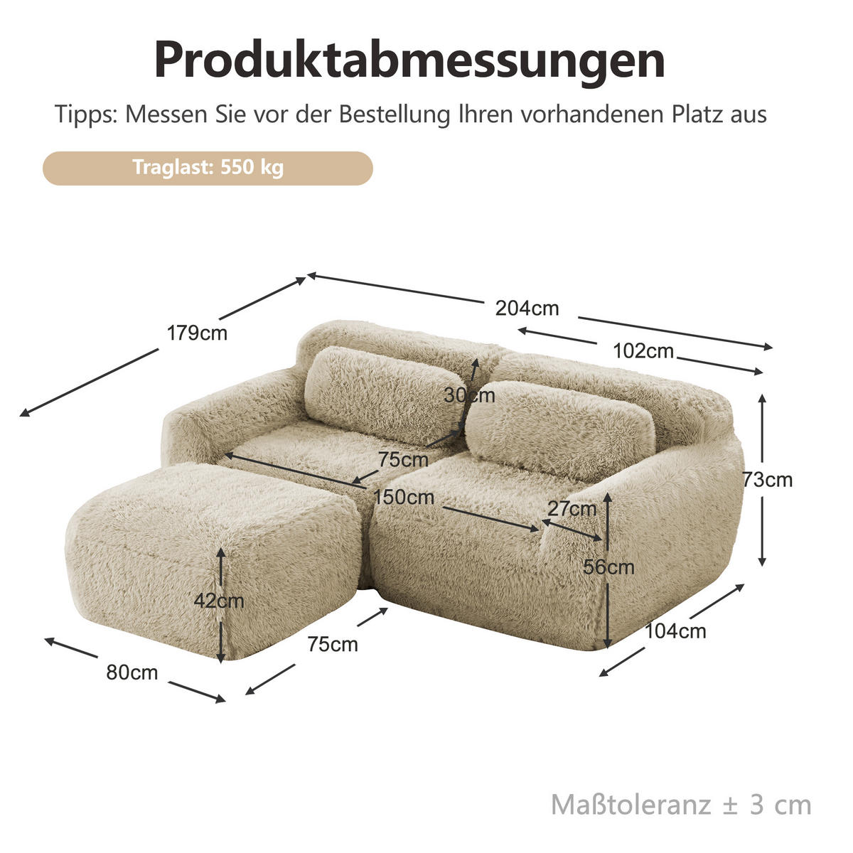 ECKSOFA DE-34149 2-Sitzer modular Hellkhaki - Sandfarben, Textil (179/204cm) - ComfortXL