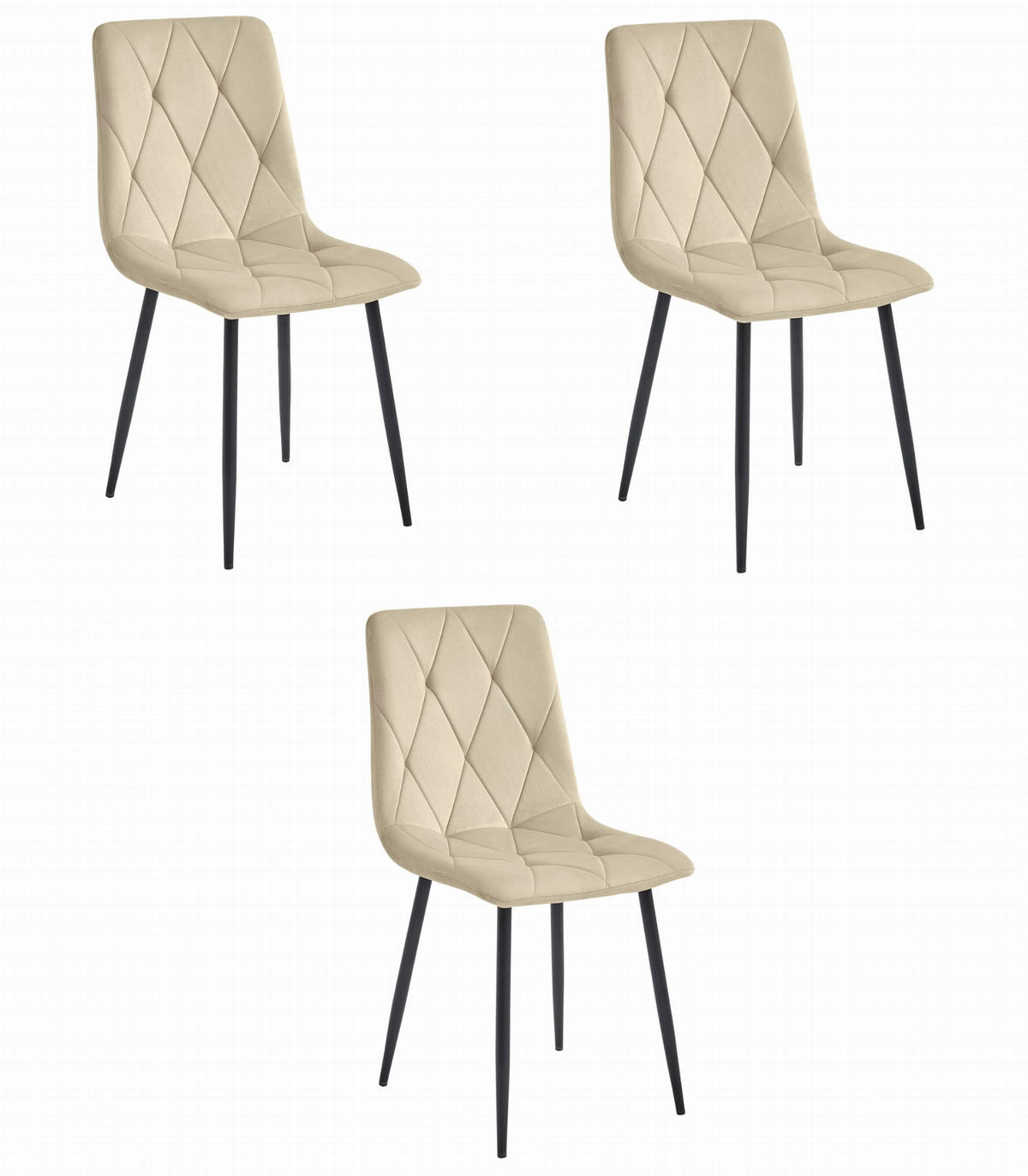 ESSZIMMERSTUHL 3-er Set TYRA hellbeige Sitzfläche, schwarze Beine - Hellbraun/Schwarz, Textil (44.5/87/54.5cm) - Valora