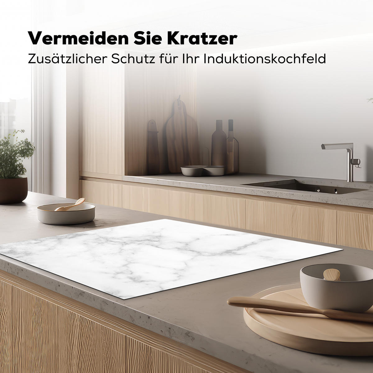 HERDABDECKPLATTE Marmor - Grau - Weiß - Strukturierter Marmor 78x78 cm - Weiß, Kunststoff (78/0.2/78cm) - MuchoWow