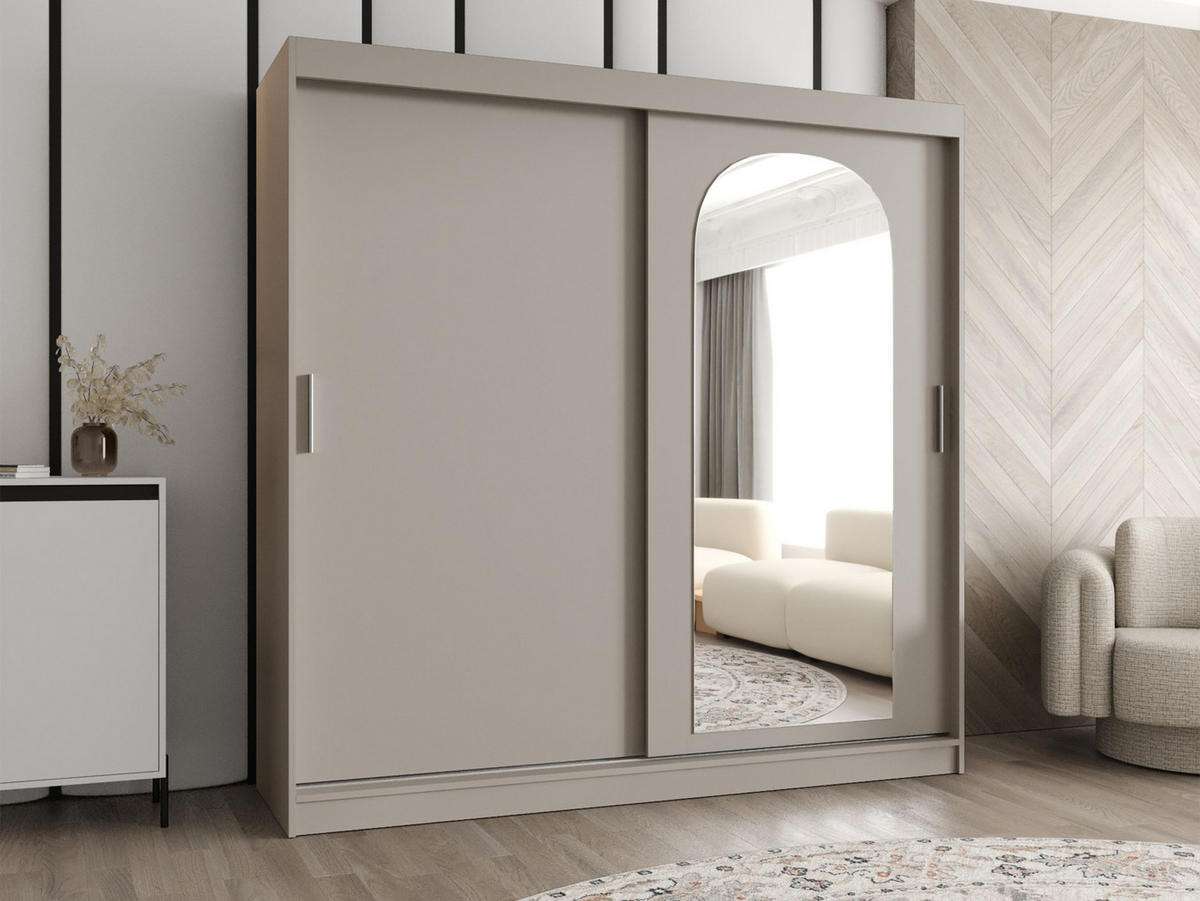 SCHWEBETÜRENSCHRANK Selfie 200 cm mit Schubladen - Kaschmir/Silberfarben, Holzwerkstoff/Kunststoff (200/200/62cm) - MIRJAN24