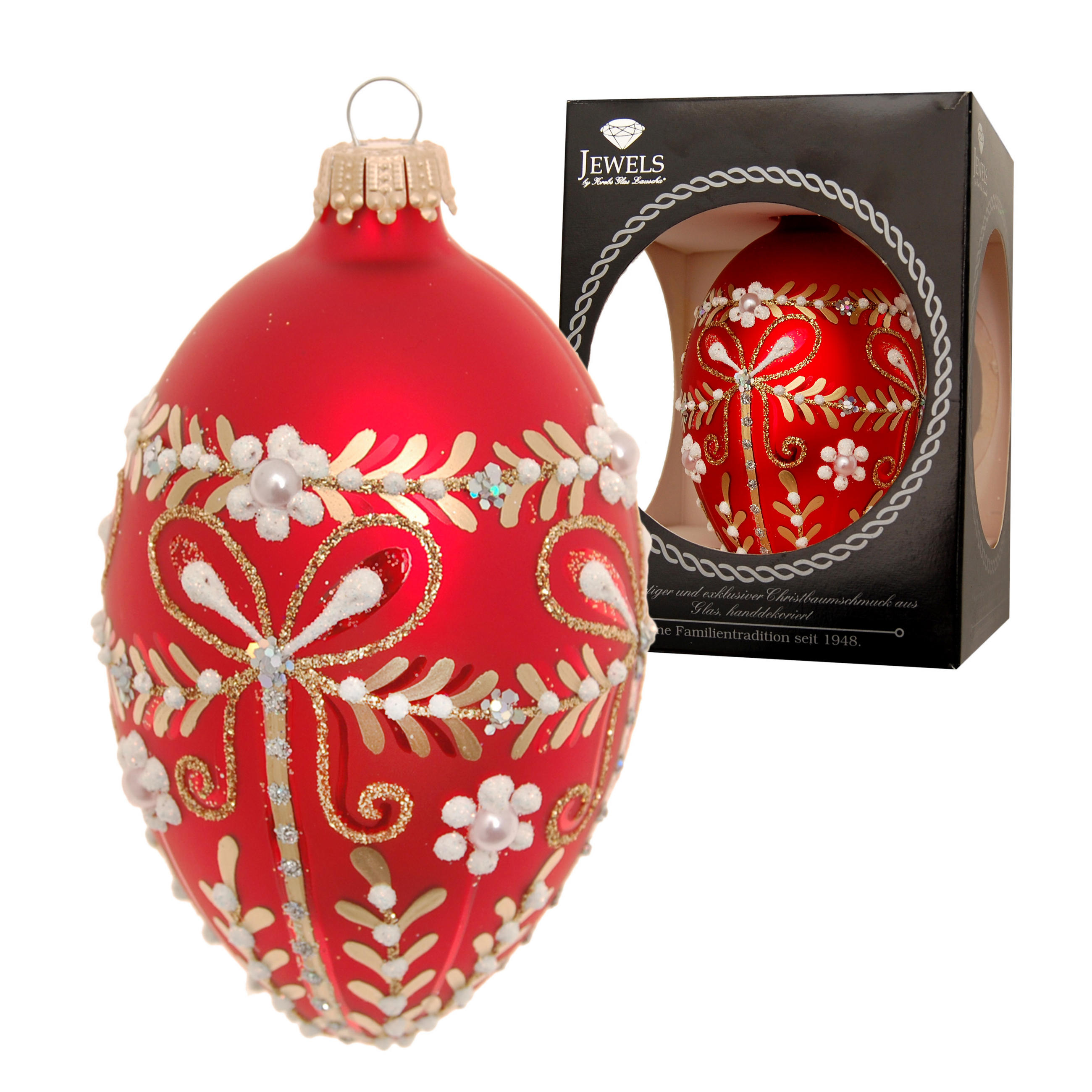 CHRISTBAUMSCHMUCK Ei im Schleifendesign Rot 10cm (Glas / 1 Stk.) - Rot, Glas (6/10/6cm) - Krebs Glas Lauscha