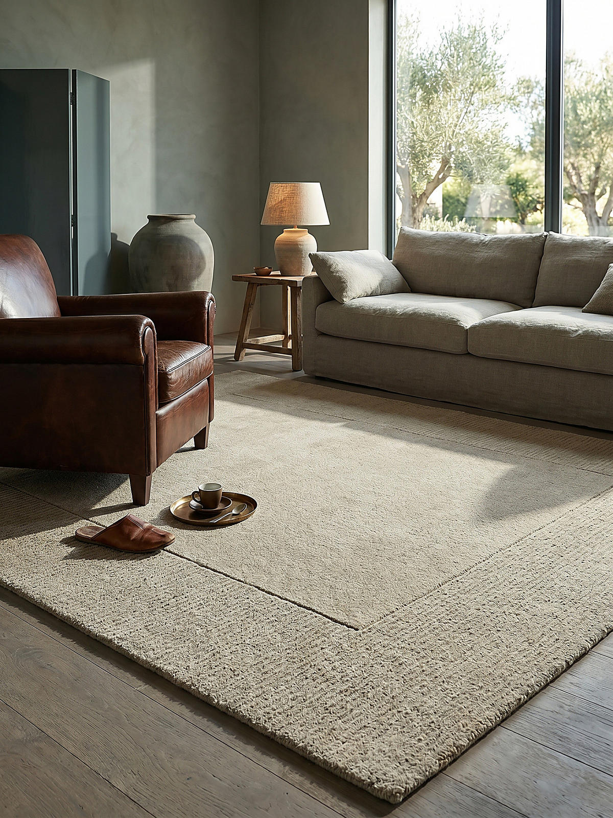 WOLLTEPPICH Uni-Design, mit Randdetails, handgewebt MOLE, Beige 120x170 cm - Beige, Textil (170/120cm) - KADIMA DESIGN