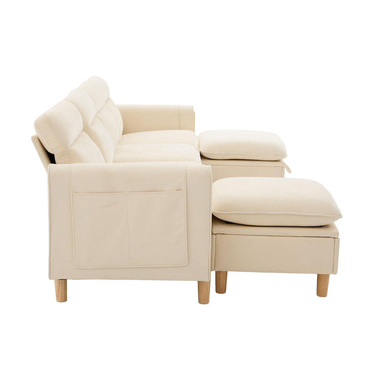 SOFA 261/77/86 cm in Beige mit Chenillebezug und 2 Stauraumhockern - Beige, Textil (77/86/261cm) - Flora Grace