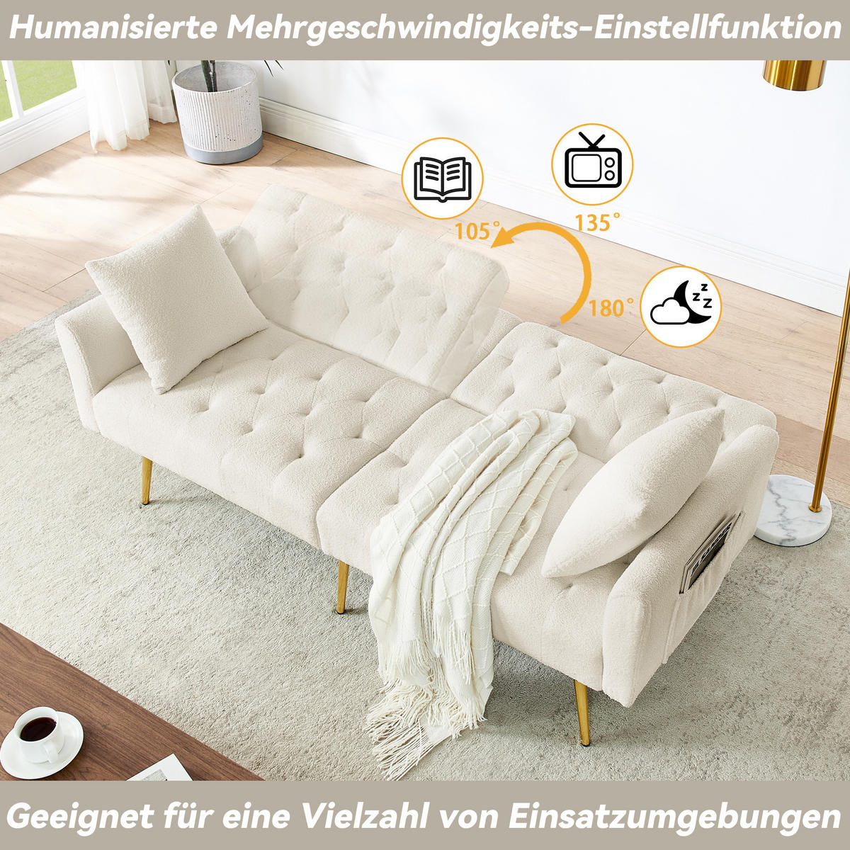 SCHLAFSOFA 177/78/74 cm in Beige Teddyfell mit Aufbewahrungstasche - Beige, Textil (177/74/78cm) - Oxeza