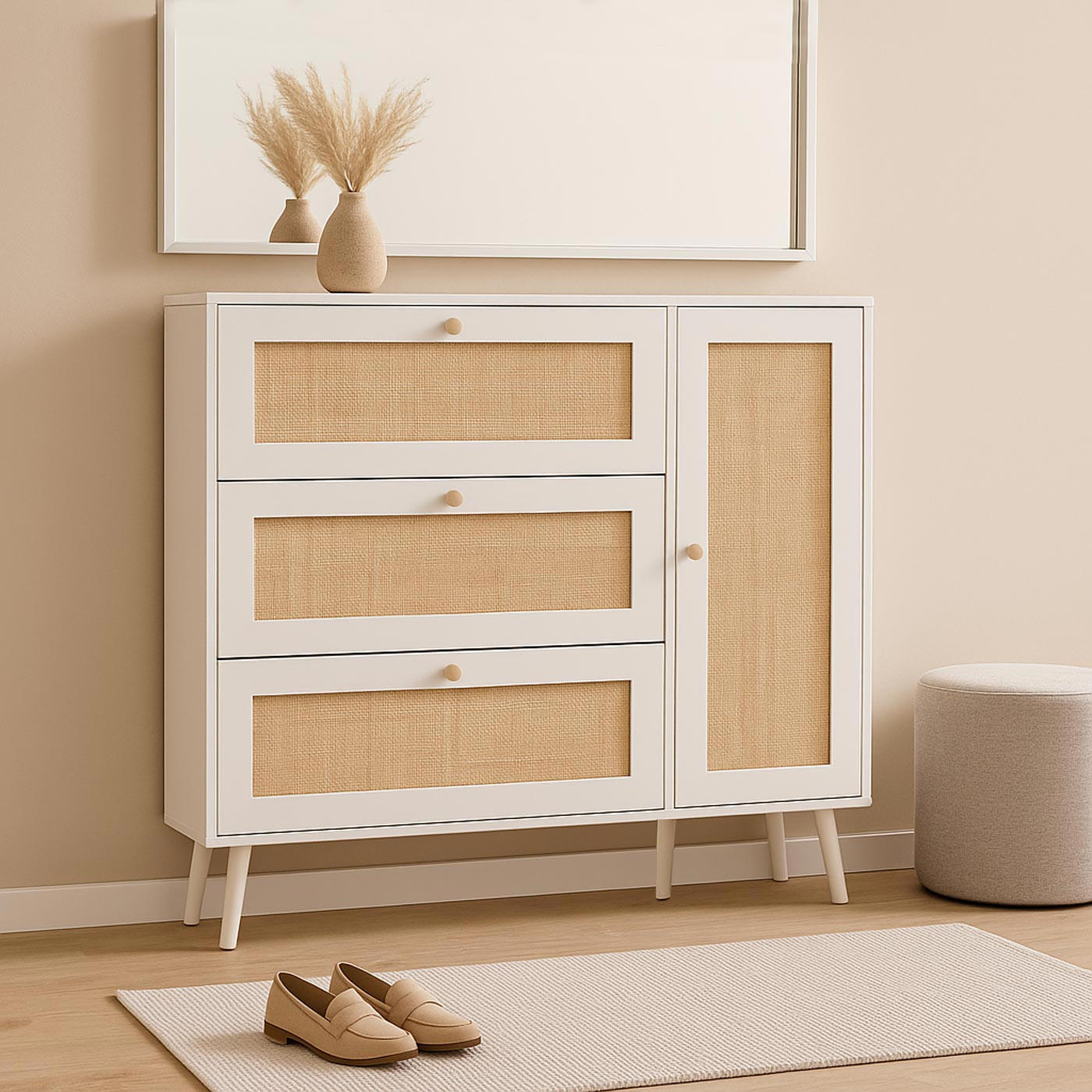 RATTAN-SCHUHKIPPER Weiß - Weiß, Holz (120/127/24cm) - MCW